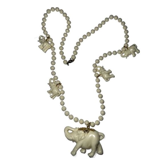 Vintage Celluloid large lucky Elephant statement necklace . - Picture 2 of 11